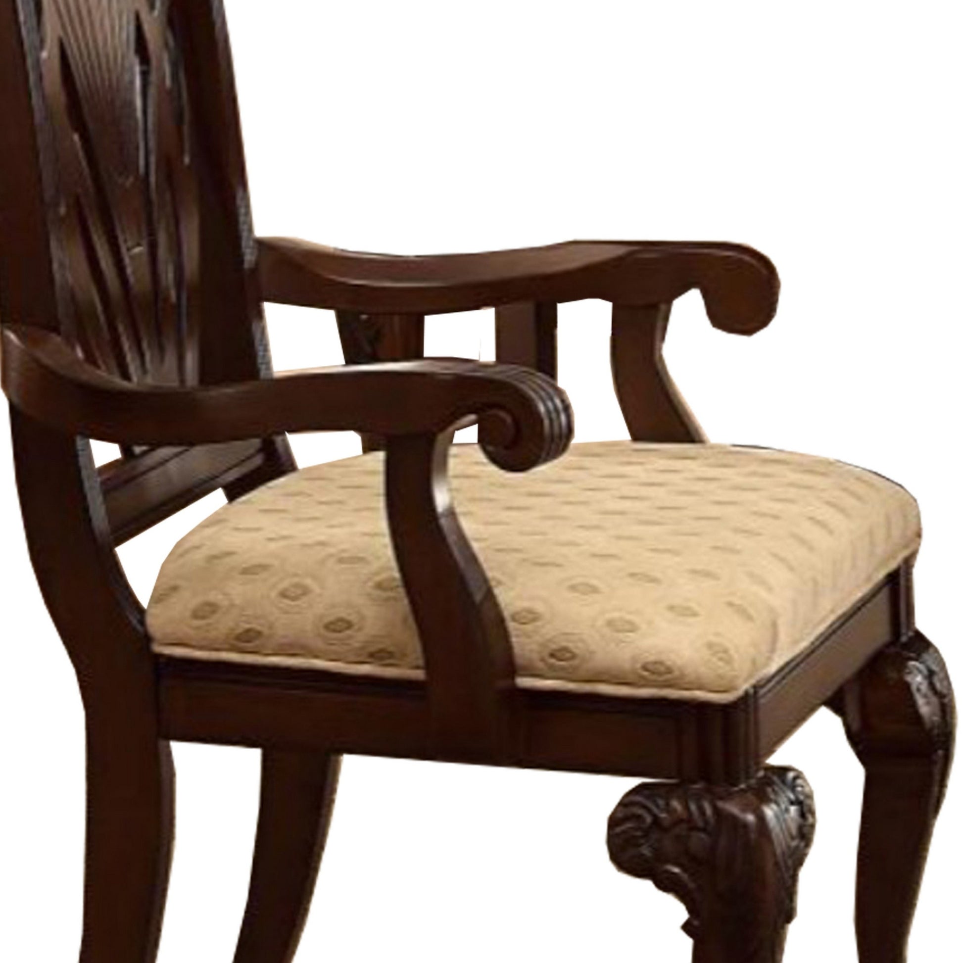 Traditional Style Wooden Fabric Dinning Arm Chairset Of 2 Brown Beige Wood Fabric