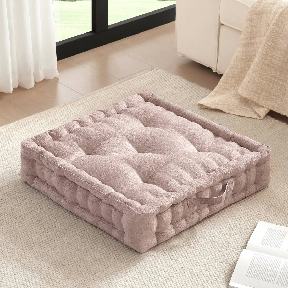 Poly Chenille Square Floor Pillow Cushion 24X24" Blush Polyester