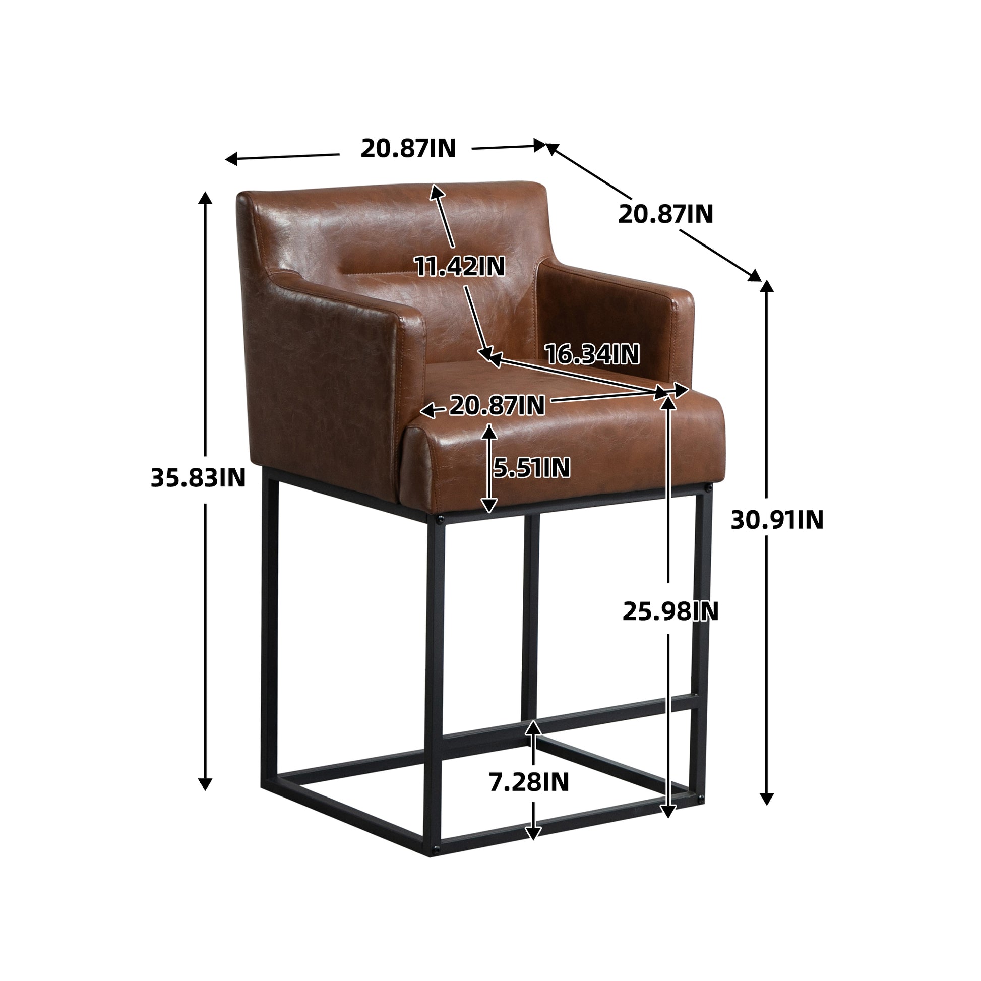 Coolmore Counter Height Bar Stools Set Of 2, Modern Square Bar Stool With Back, Black Metal Frames, Upholstered Bar Stools For Kitchen Island, Pub, Club Brown Pu Brown Pu Primary Living Space Foam Pu