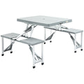 Outsunny Folding Picnic Table With Seats And Umbrella Hole, Portable Camping Chairs Set, 4 Seat, Aluminum Frame, Gray Grey Aluminum