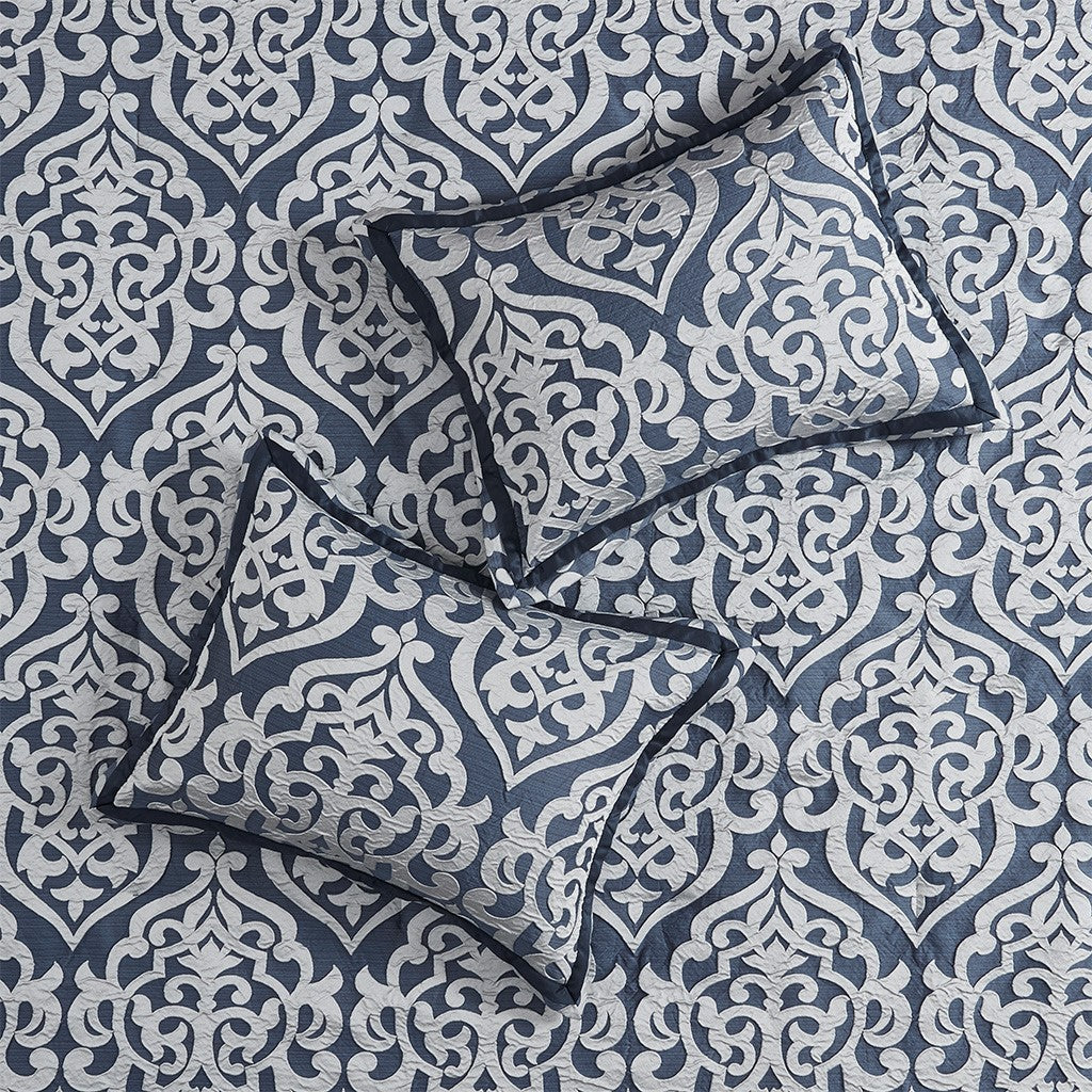 8 Piece Jacquard Comforter Set Navy Silver Queen Queen Navy Silver Polyester