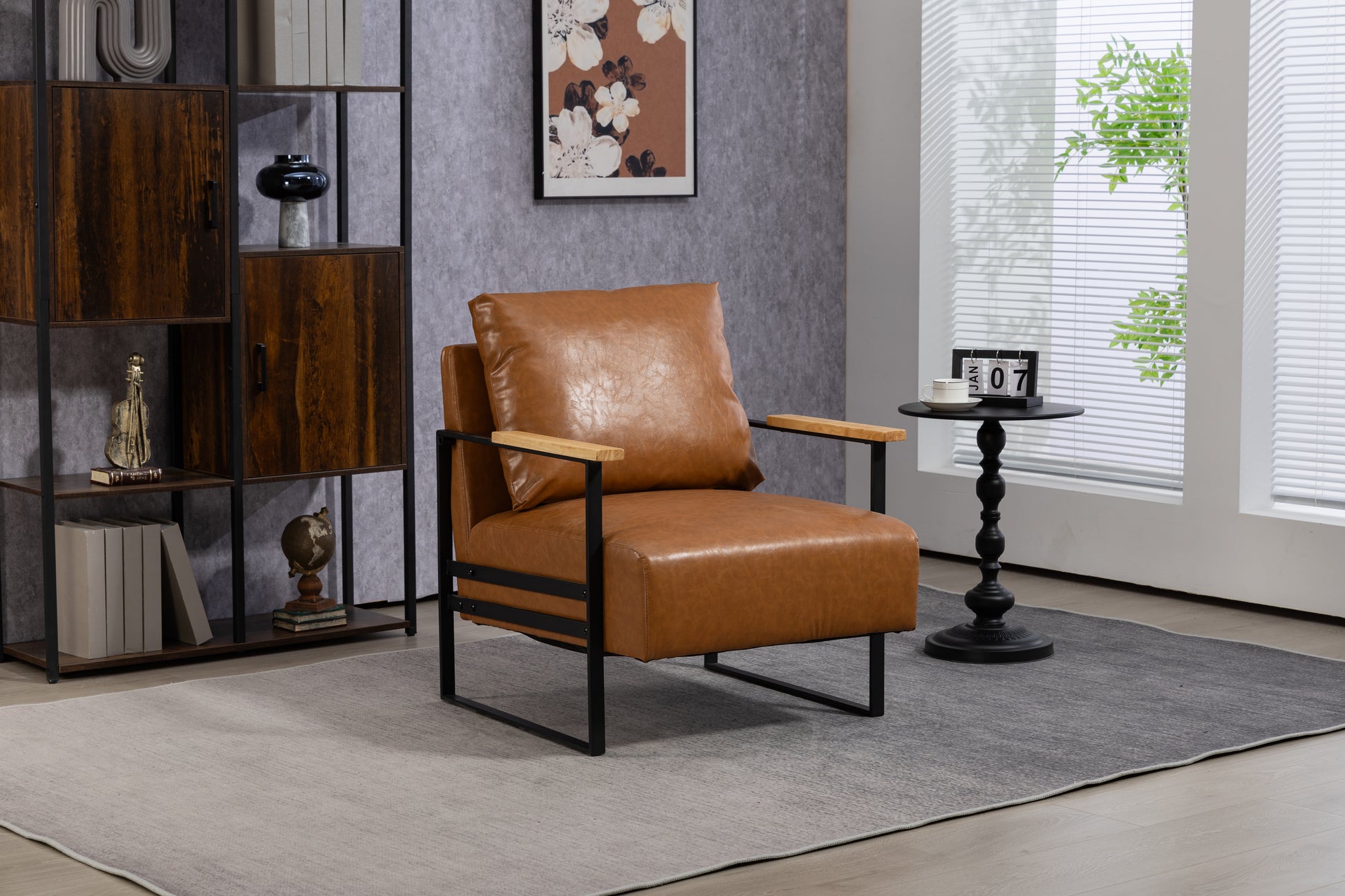 Leather Accent Chair Guest Chair For Living Room, Mid Century Armchair For Bedroom Brown Leather Brown Pu