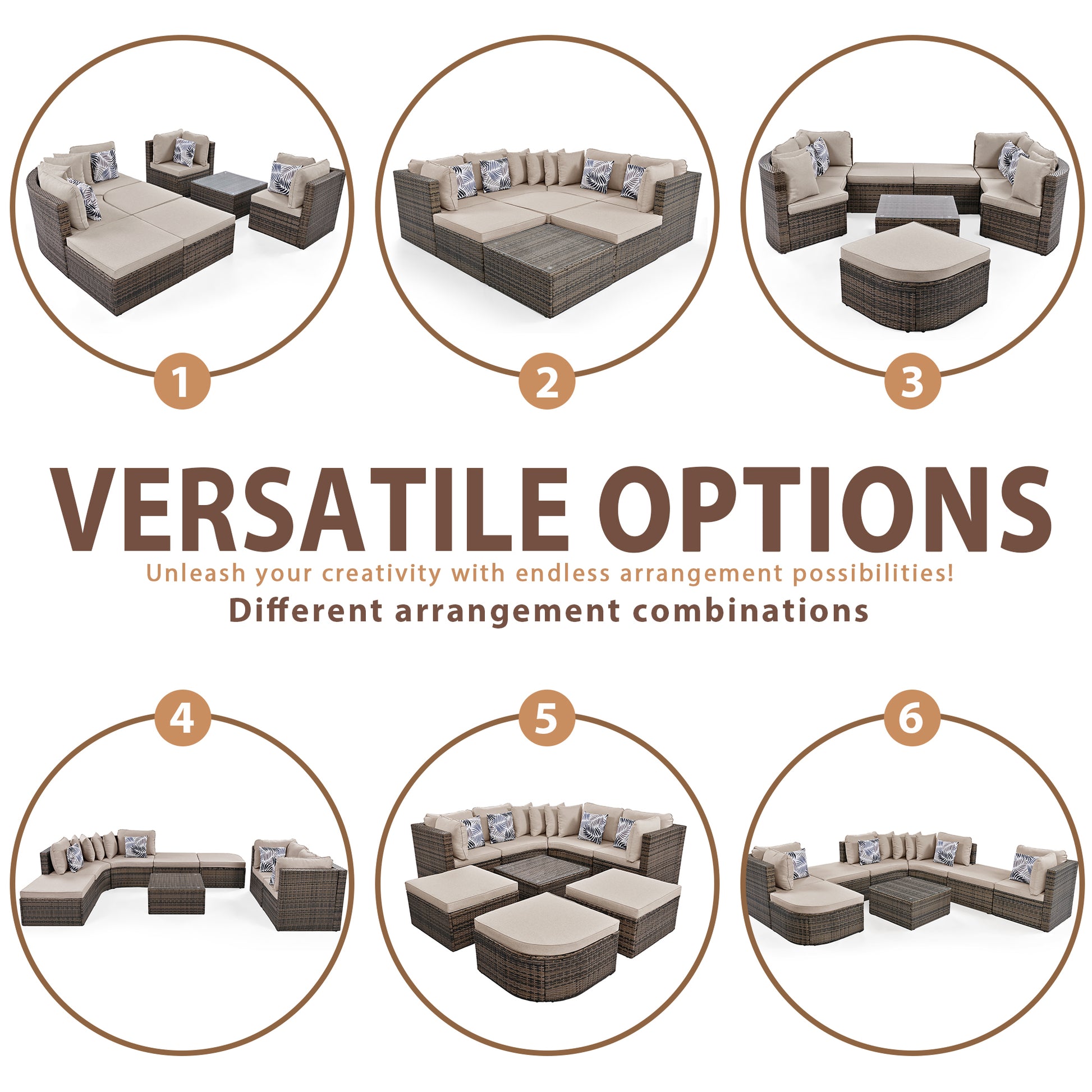 8 Piece Outdoor Wicker Sofa Set, Rattan Sofa Lounger, With Colorful Pillows, Conversation Sofa, For Patio, Garden, Deck, Brown Wicker, Beige Cushion Yes Brown Garden & Outdoor Complete Patio Sets Foam Wicker