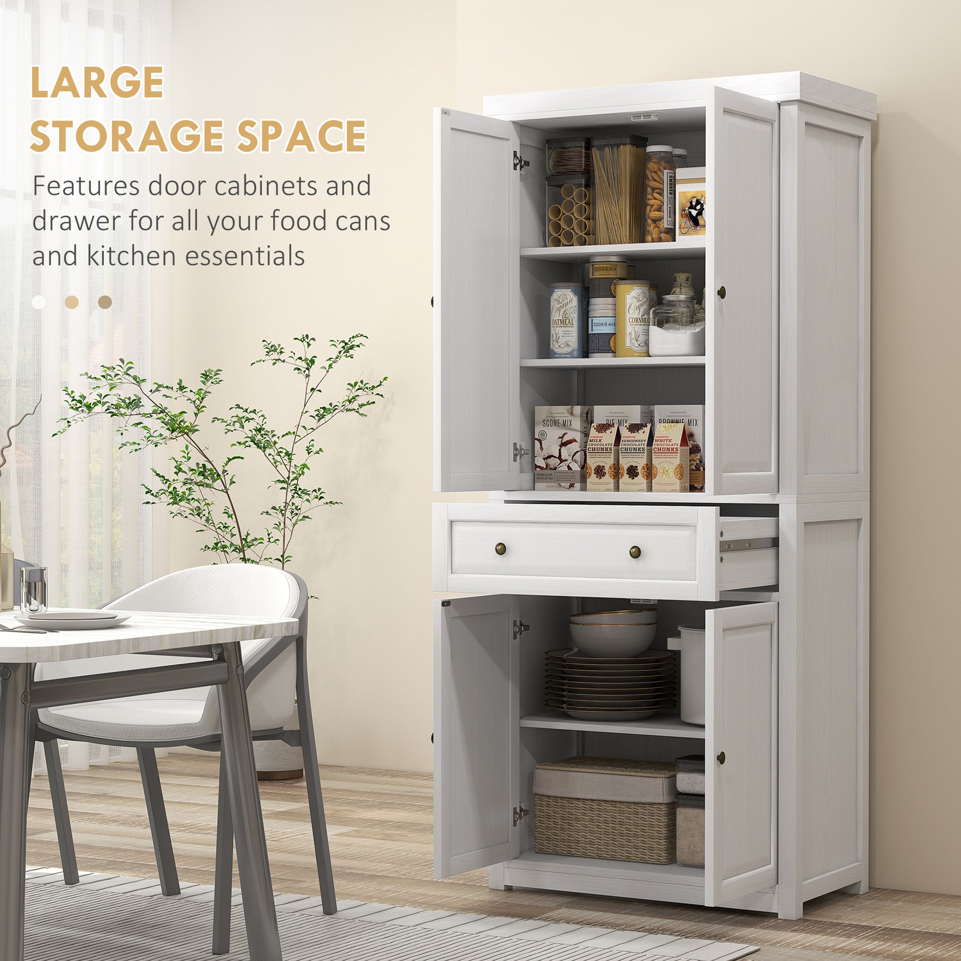 Homcom 72.5" Tall Farmhouse Kitchen Pantry Storage Cabinet, Freestanding Kitchen Cabinet With 4 Doors, Drawer And Adjustable Shelves For Dining Room, Distressed White White Mdf