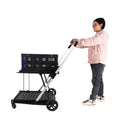 Folding Service Cart With Wheels Double Decker, Shopping, Library, Office Warehouse Moving Carts Black Blue Plastic