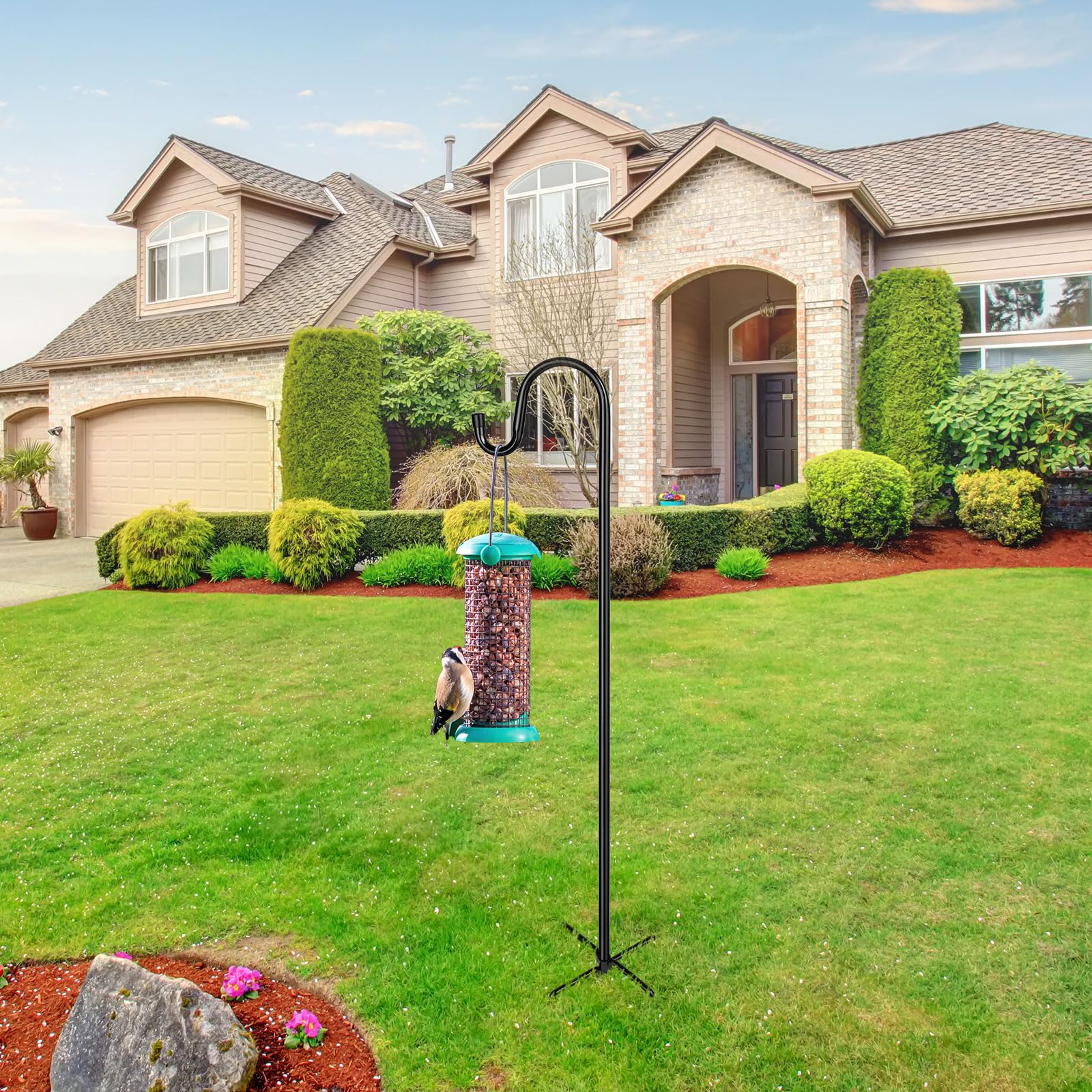 Shepherd Hooks For Outdoor, 1 Pack 46 Inch Bird Feeder Pole With 5 Prongs Base For Hanging Lantern, Hummingbird Feeder, Lightweight Plant, Shepherds Hook For Bird Feeders For Outside Black Metal