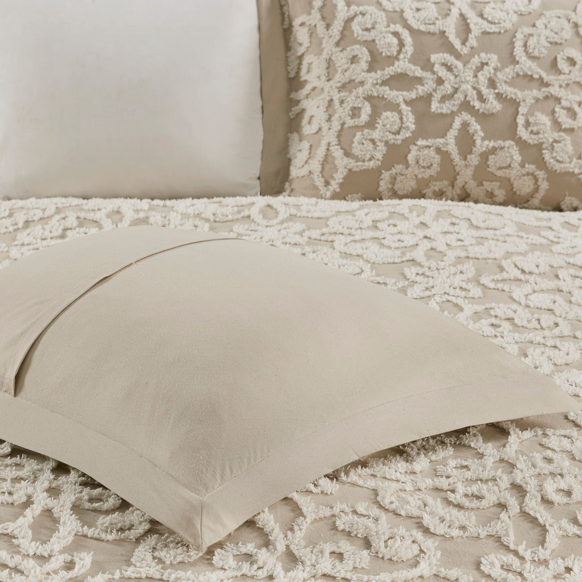3 Piece Tufted Cotton Bedspread Set Taupe Full Queen Taupe Cotton