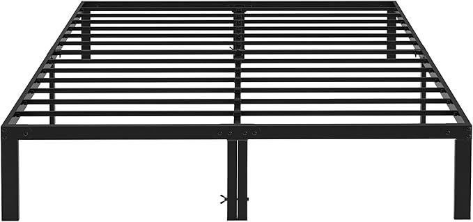 King Size Bed Frame, 14 Inch Platform Bed No Box Spring Needed, Sturdy Metal Bed Frame King Size, Storage Space Under The Bed Heavy Duty Frame Bed, Black Black Metal
