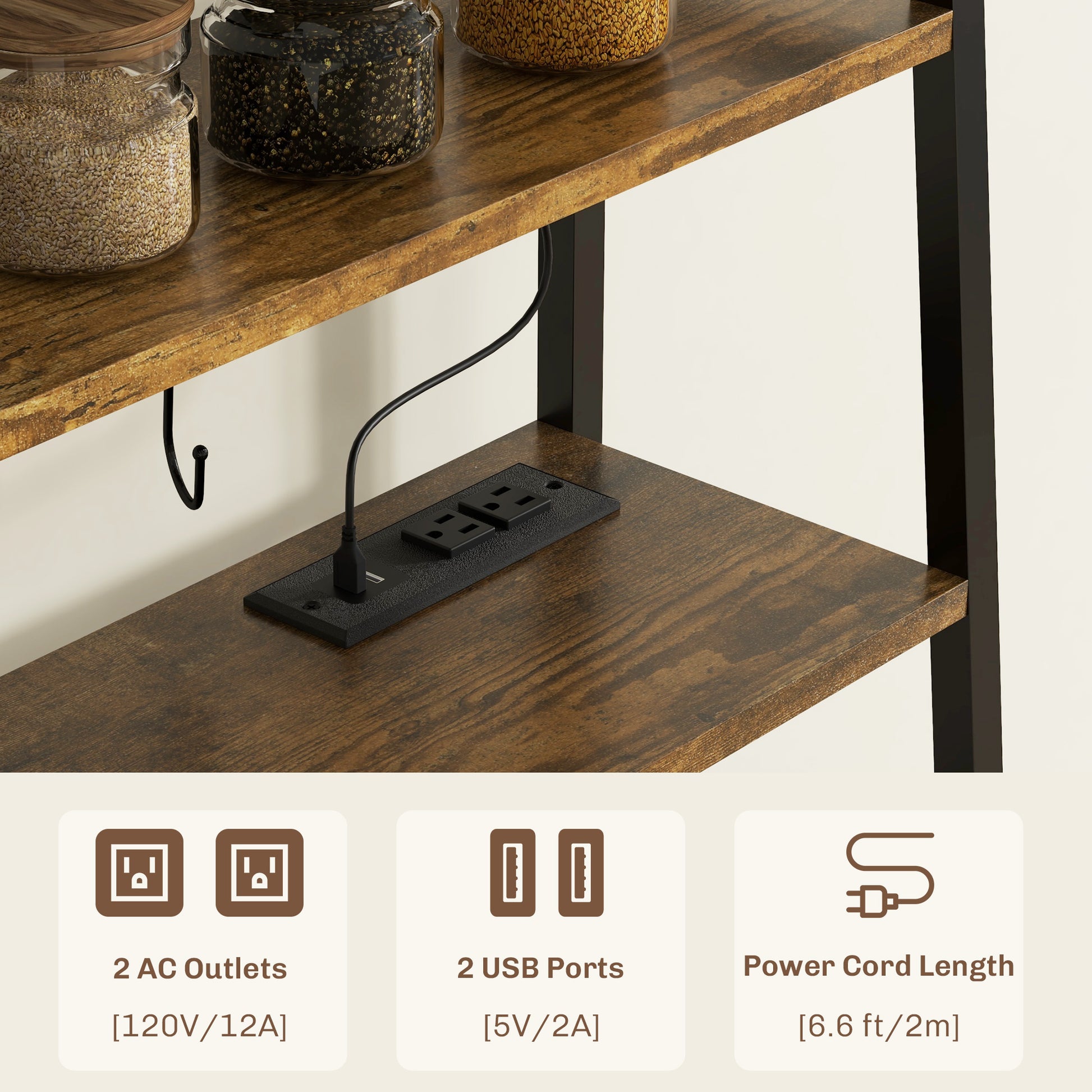 Homcom Baker'S Rack With Power Outlet And Led Lights, Coffee Bar With Storage Shelves, Industrial Microwave Stand With Wine Bottle Rack, Drawer, Barn Door Cabinet, Rustic Brown Rustic Brown Particle