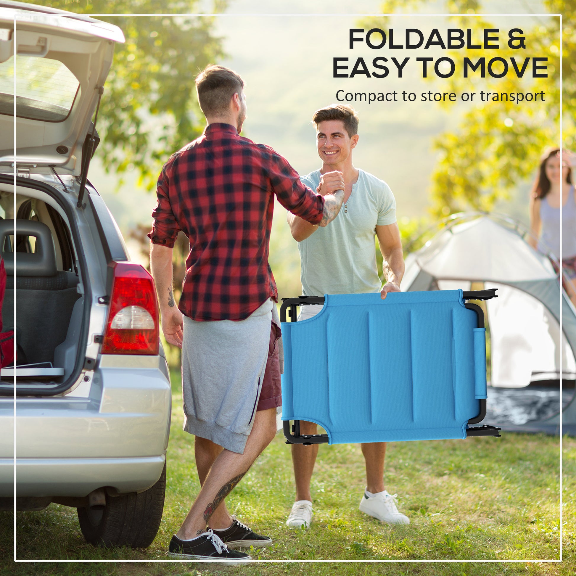 Outsunny Outdoor Lounge Chair, Adjustable Backrest Folding Chaise Lounge, Cushioned Tanning Chair W Sunshade Roof & Pillow Headrest For Beach, Camping, Hiking, Light Blue Light Blue Steel