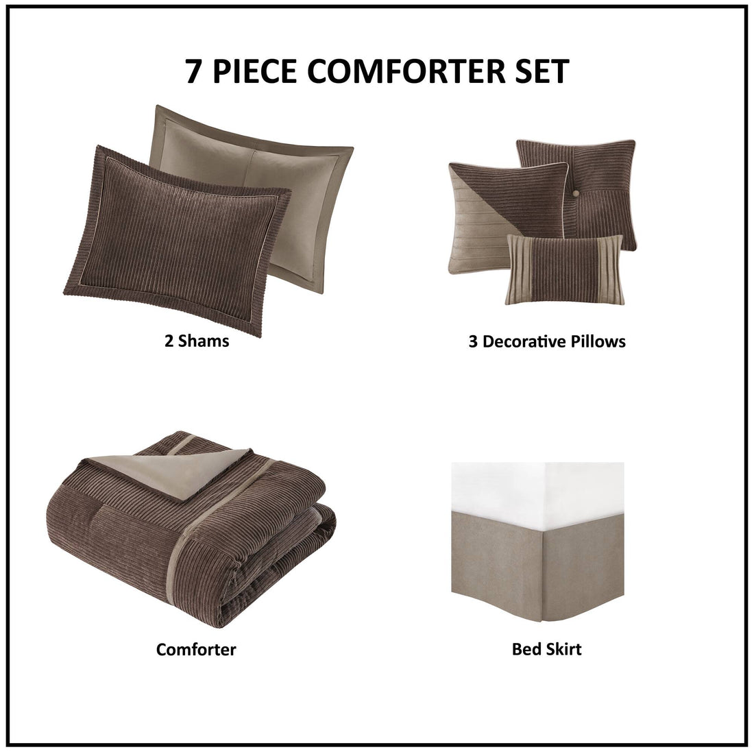 7 Piece Micro Corduroy Comforter Set Brown Cal King Brown Polyester