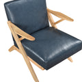 Natural Finish Solid Rubberwood Frame 1Pc Accent Chair Blue Faux Leather Upholstery Living Room Furniture Blue,Natural Primary Living Space Rubberwood Solid Wood