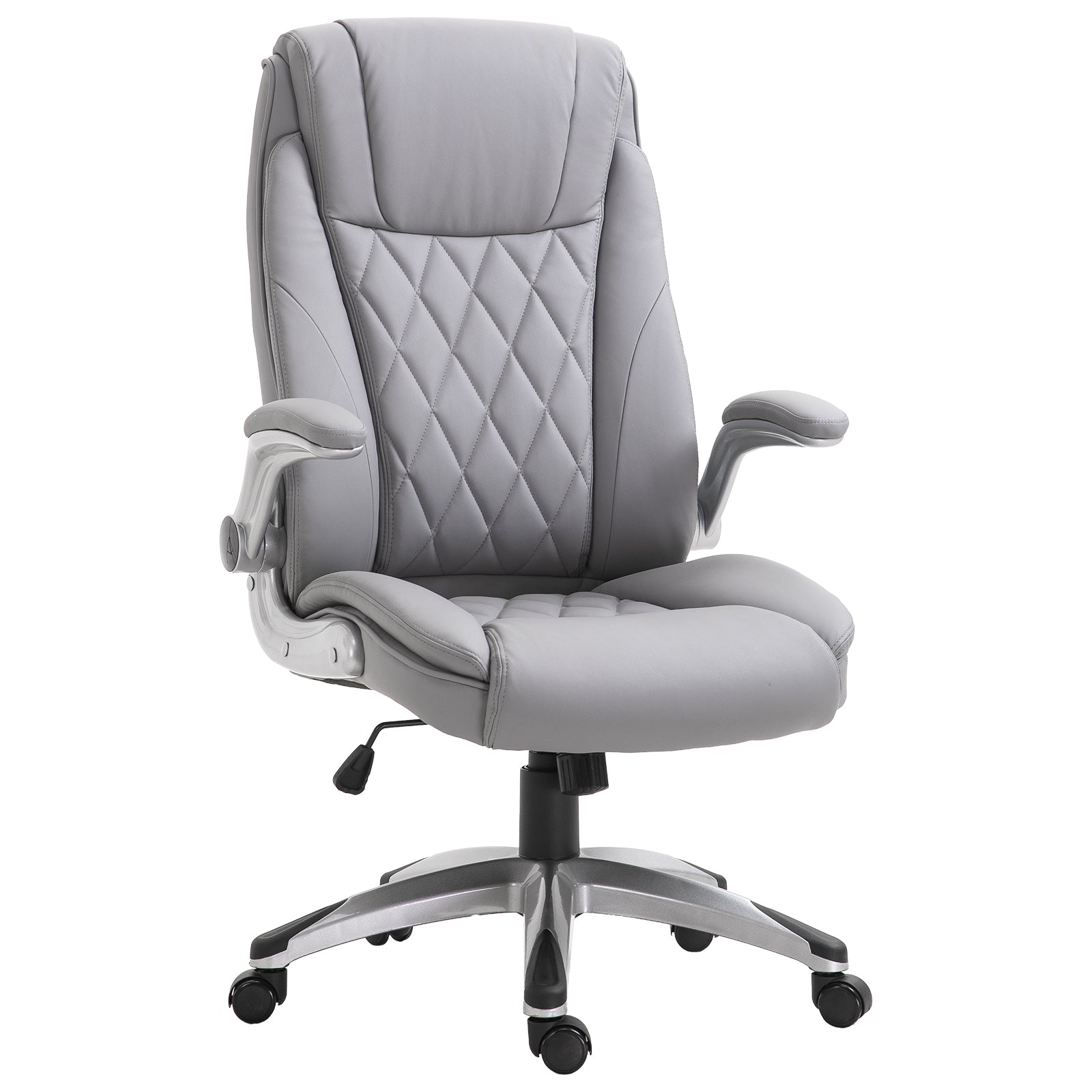 Vinsetto High Back 360 Swivel Ergonomic Home Office Chair With Flip Up Arms, Faux Leather Computer Desk Rocking Chair, Grey Grey Pu Leather