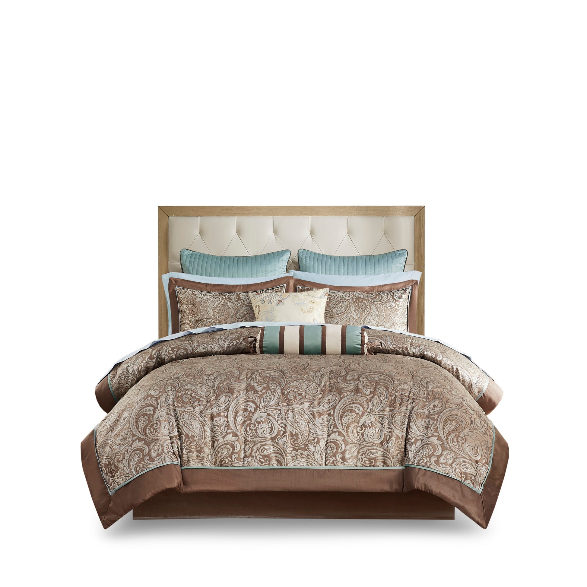12 Piece Comforter Set With Cotton Bed Sheets Blue Brown King King Blue Brown Cotton