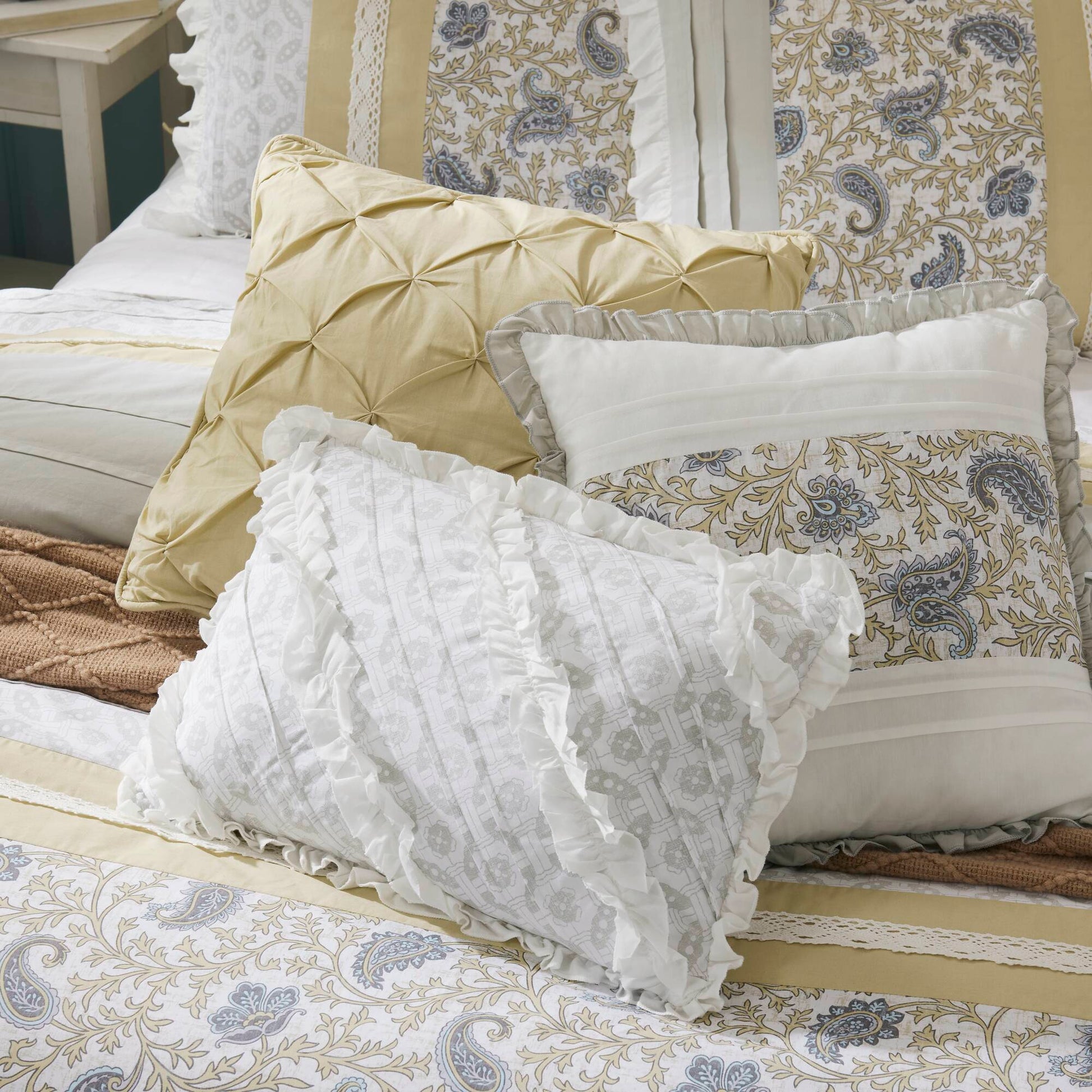 9 Piece Cotton Percale Comforter Set Yellow Cal King California King Yellow Polyester