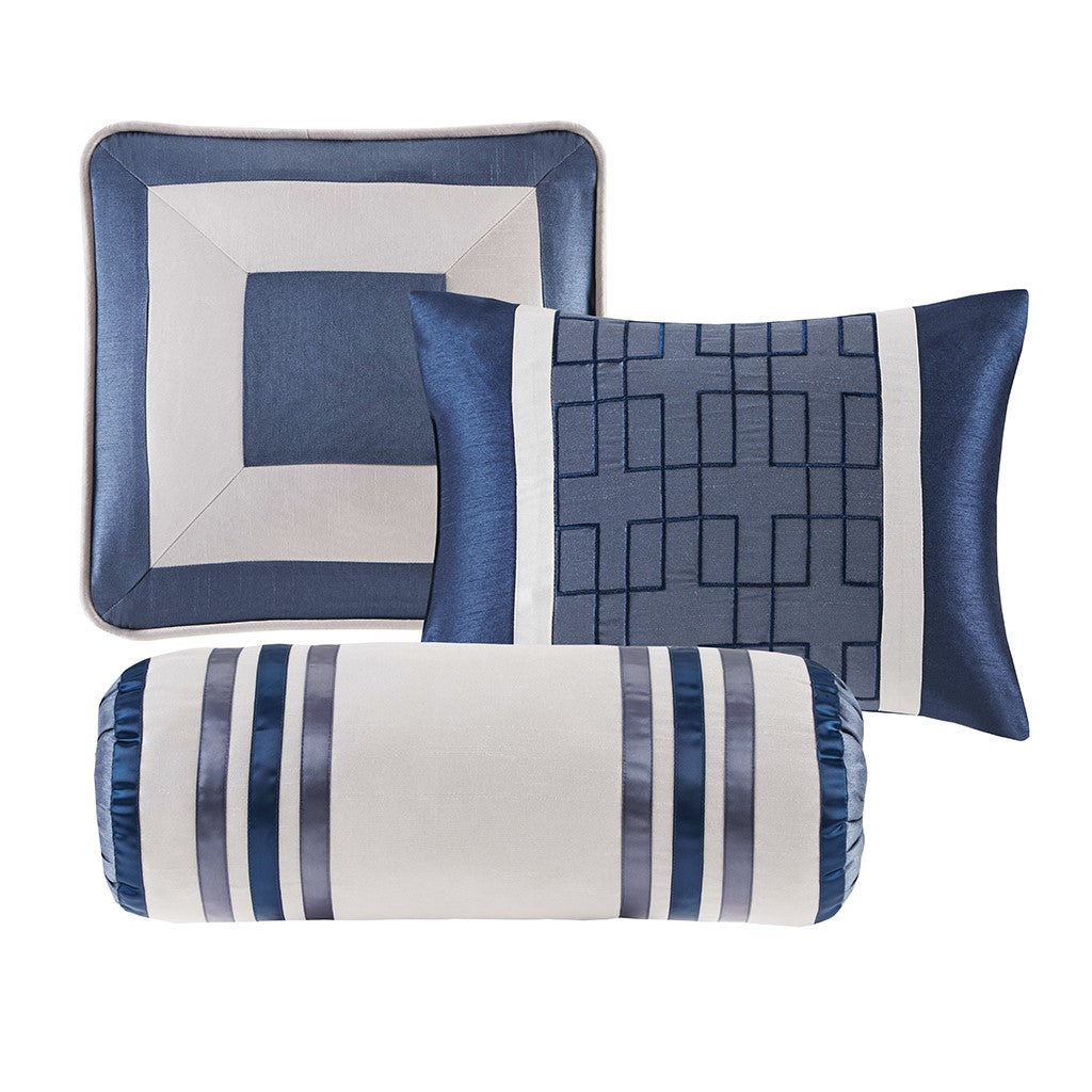 7 Piece Comforter Set Navy Cal King California King Navy Polyester