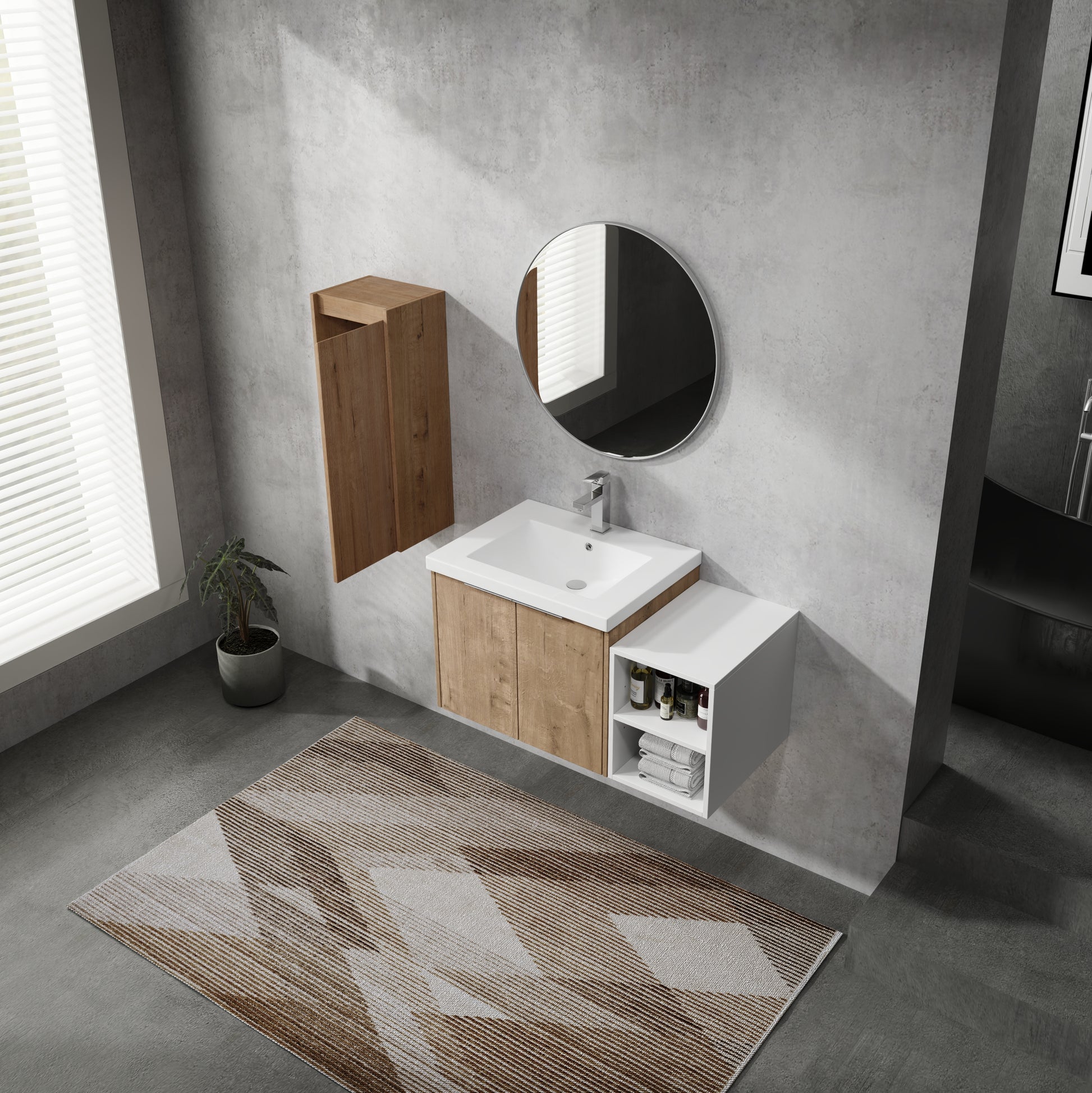 36" Wall Mounted Bathroom Vanity With Sink And Side Cabinet, Soft Close Doors,00112Imo 0624Imo 0612Gwh Combination Cabinet Kd Packing Imitative Oak Bathroom Modern Plywood Plywood