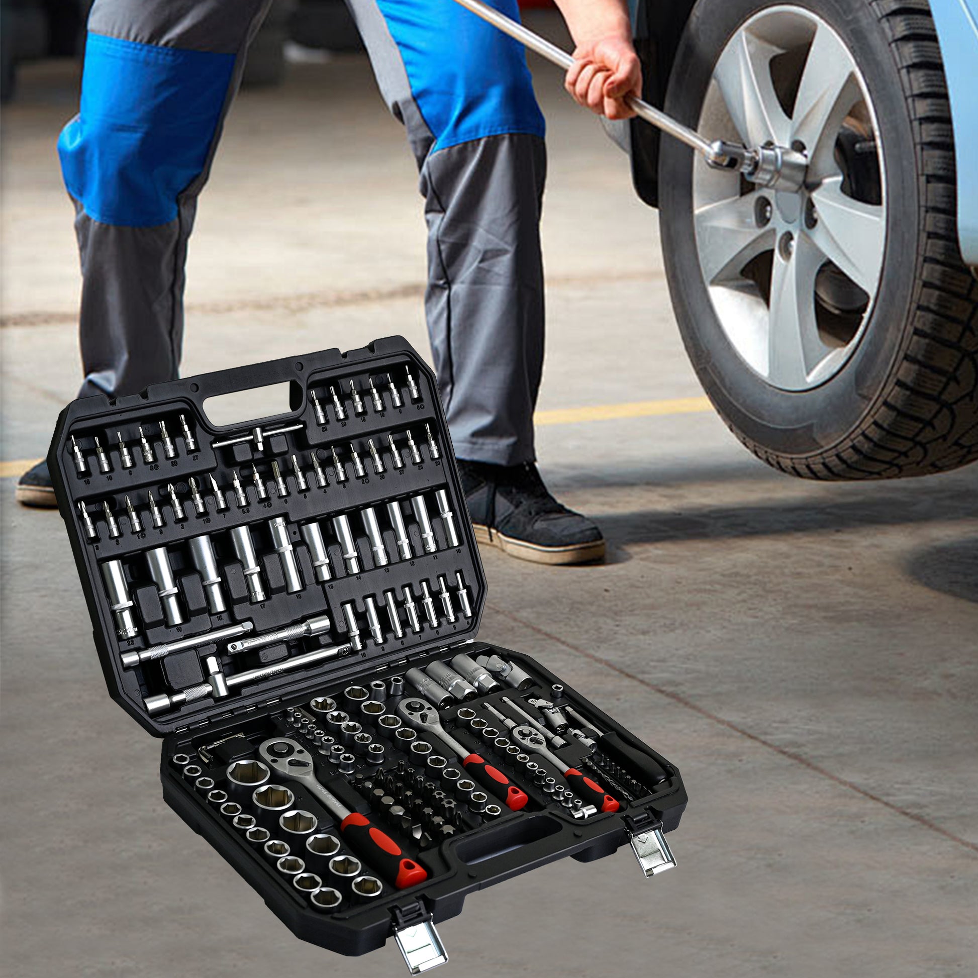 Tool Set Socket And Ratchet Wrench Toolbox, 171Pcs Tool Box, Universal Home Car Repair Tool Set For Men And, Perfect For Homeowners, Diy Enthusiasts, And Mechanics Black Carbon Steel