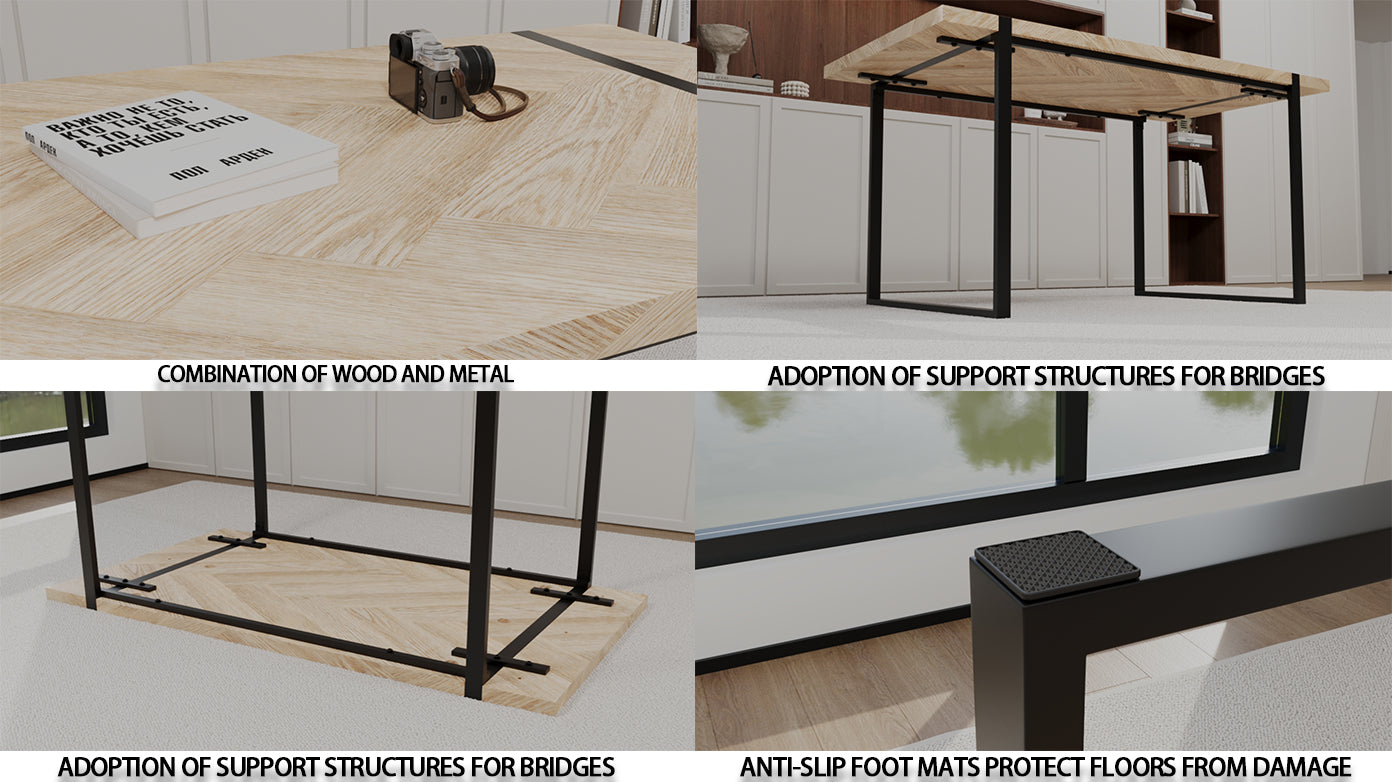 59 "Rural Industrial Rectangular Mdf Light Wood Dining Table, 4 6 People, 1.5" Thick Engineering Wood Tabletop And Black Rectangular Metal Legs, Used For Desks, Kitchens, Terraces, Restaurants Natural Wood Kitchen Mdf