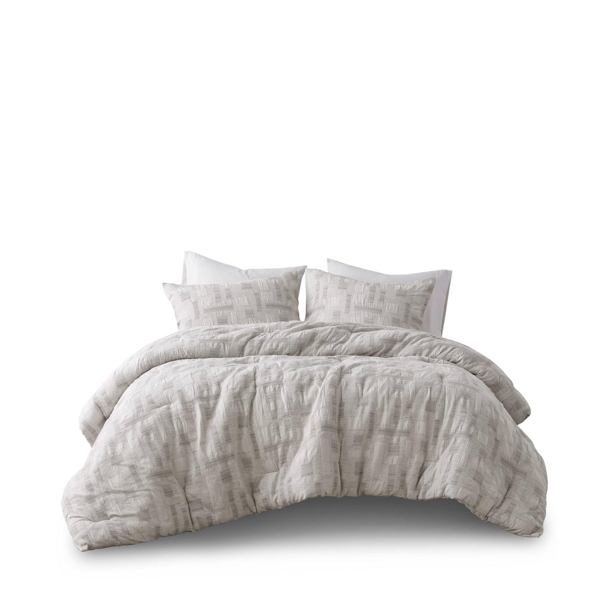 3 Piece Cotton Jacquard Comforter Set Full Queen Ivory Polyester