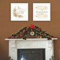 2 Piece Vignette Golden Merry Christmas White Framed Wall Art For Living Room, Bedroom Wall Art Print For Home Decor By Mollie B Multicolor Wood Paper