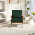 Leisure Chair With Solid Wood Armrest And Feet, Leisure Chair, Wood Frame, Velvet, L, Solid Rubber Wood Legs, Mid Century Modern Accent Chair, For Living Room Bedroom Studio Chair Emerald Corduroy