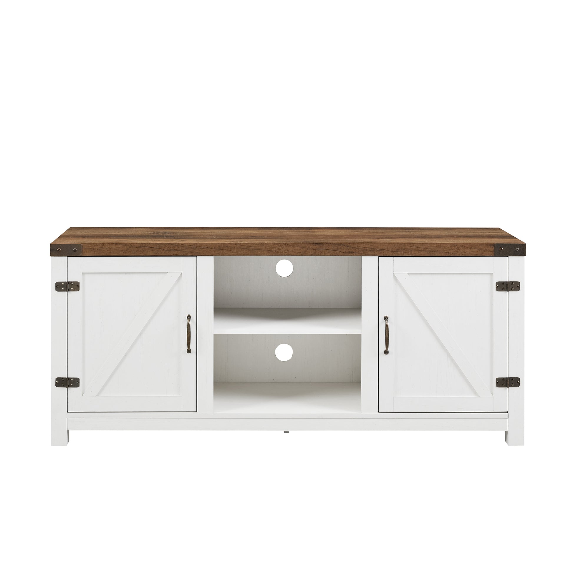 Modern Farmhouse Barn Door 3 Shelf Tv Stand For Tvs Up To 65 Rustic Oak Brushed White Oak Mdf