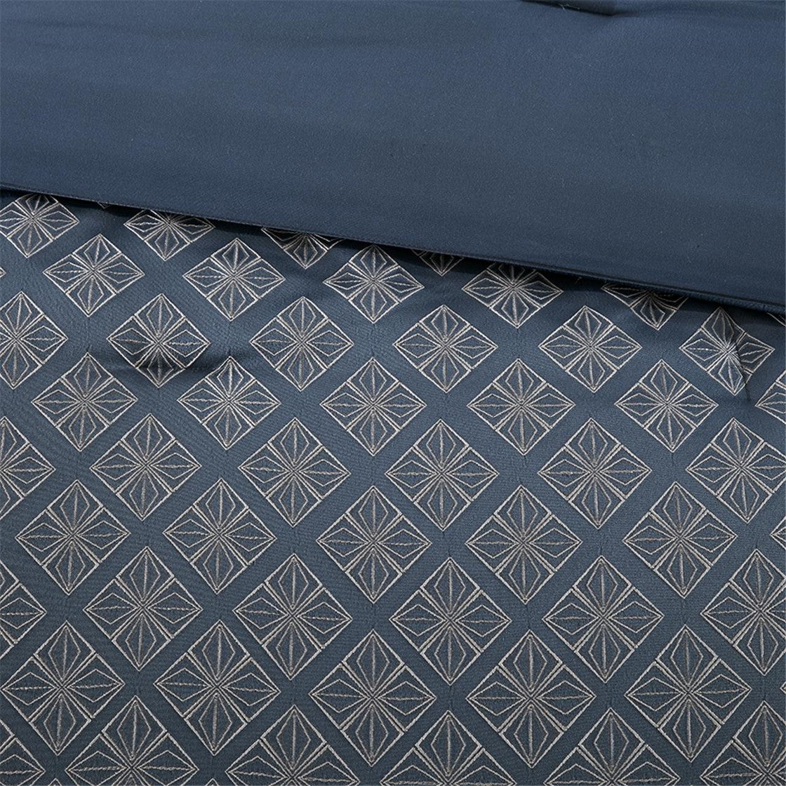7 Piece Jaquard Comforter Set Navy King King Navy Polyester