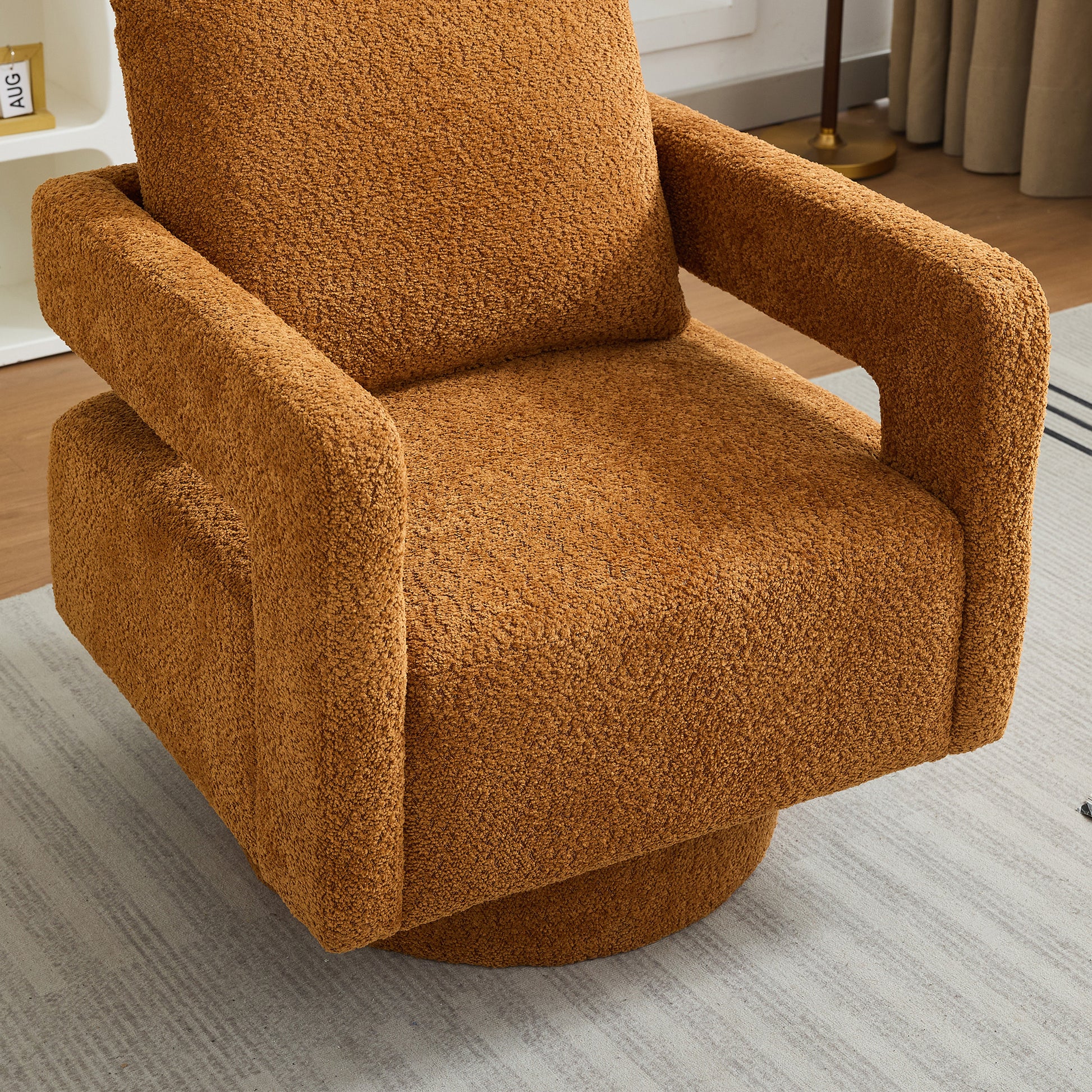 29.13" W Square Swivel Accent Chair, Modern Rotating Arm Chair With Open Back,360 Degree Rotation, Lounge Club Chair With Removable Back Cushion For Living Room, Hotel, Bed Room,Caramel Caramel