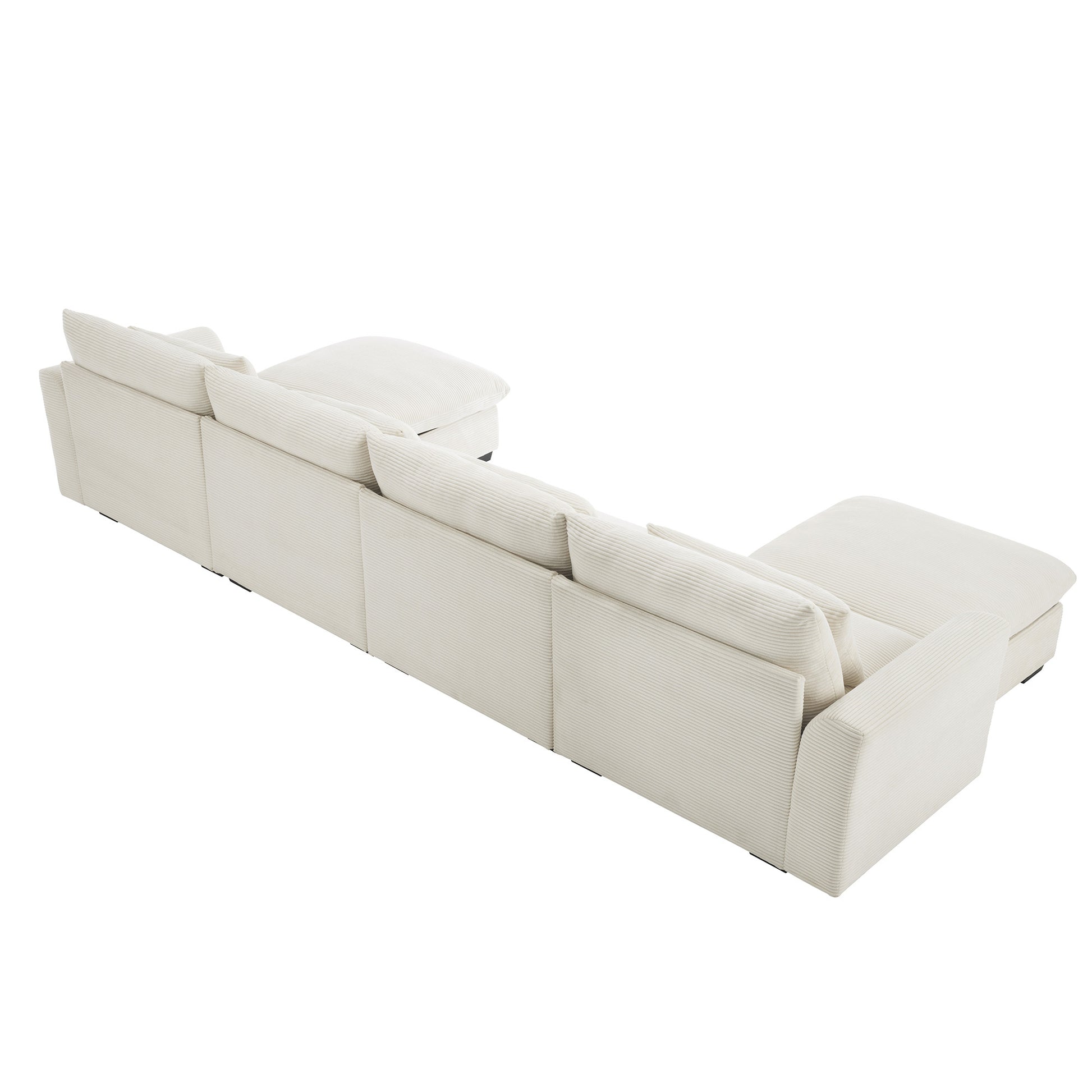 Corduroy Sectional Sofa, L Shaped Couch With Storage Footstool And 3 Pillow, Sectional Couch For Living Room Apartment, Beige Beige Corduroy 3 Seat