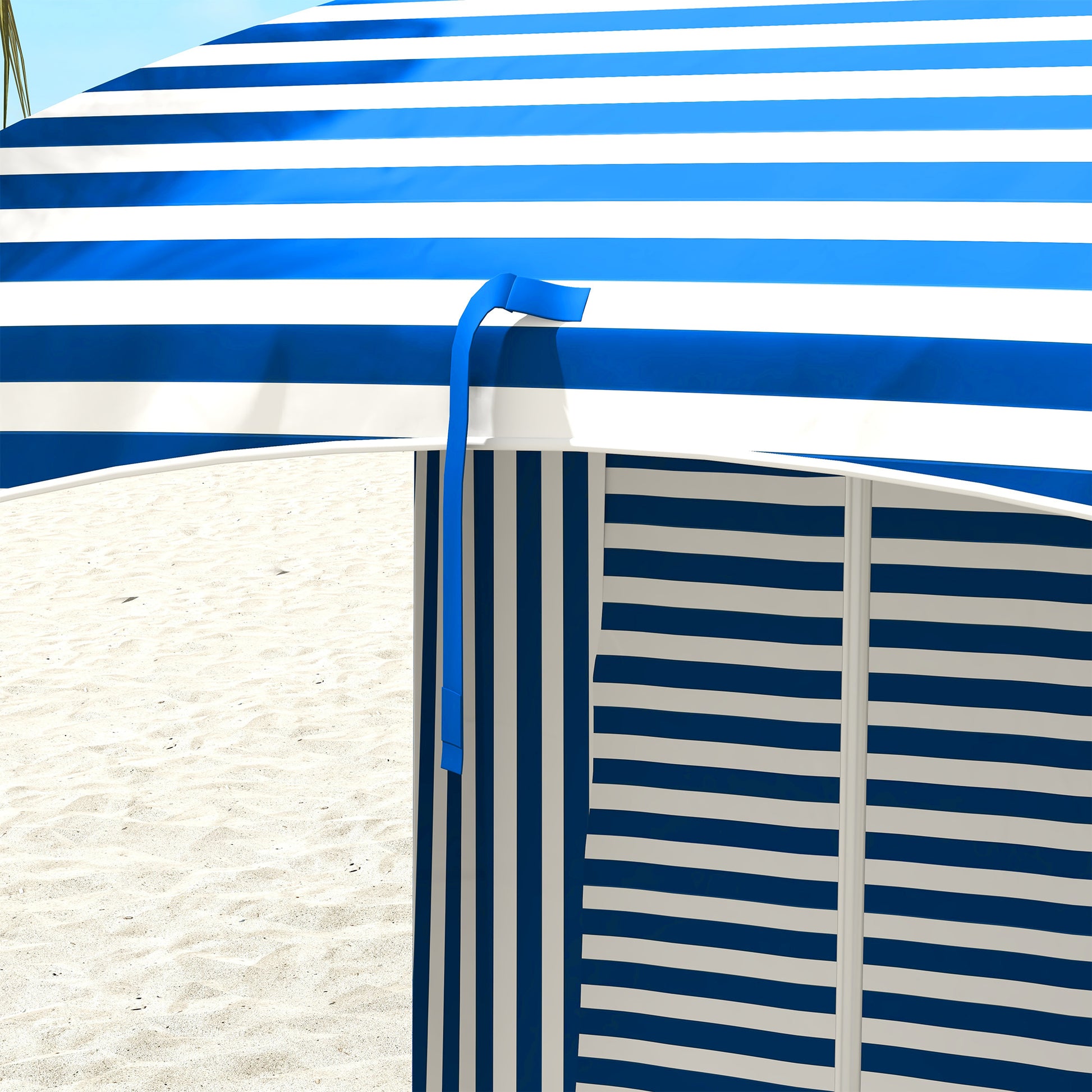 Outsunny 5.9' X 5.9' Portable Beach Umbrella, Ruffled Outdoor Cabana With Walls, Vents, Sandbags, Carry Bag, Blue & White Stripe Multicolor Polyester