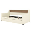 Twin Size Daybed With Trundle, Upholstered Daybed With Charging Station And Led Lights, White Twin White Pu Leather