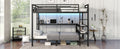 Full Xl Over Twin Bunk Bed With Desk And Shelves, Multiple Placement, With Led And Usb, Black Black Metal