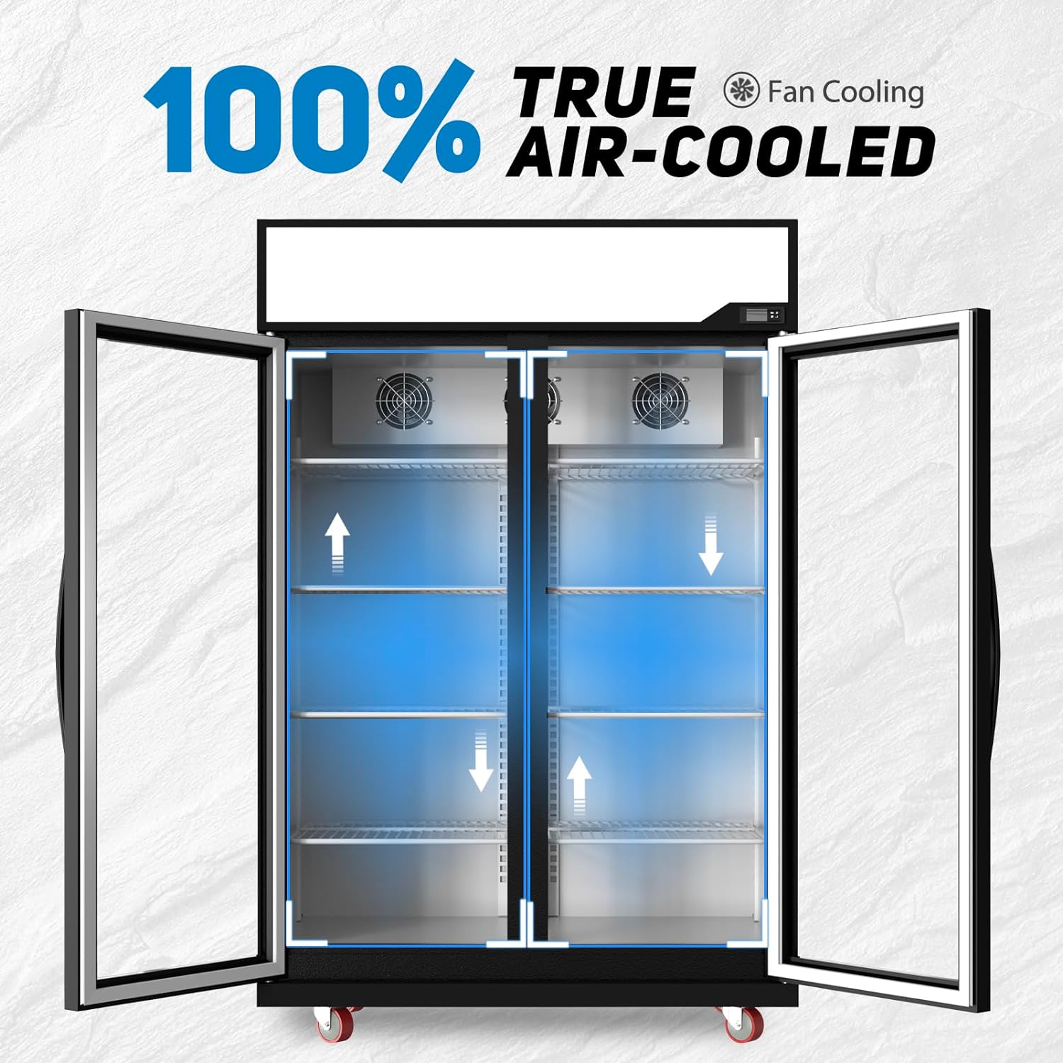 Glass Door Merchandiser Refrigerator 39 Cu.Ft Swing Door Commercial Display Refrigerators Merchandising Refrigeration With Led Top Panel Black Silver Steel