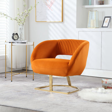 Coolmore Upholstered Tufted Living Room Chair Textured Linen Fabric Accent Chair With Metal Stand Orange Velvet