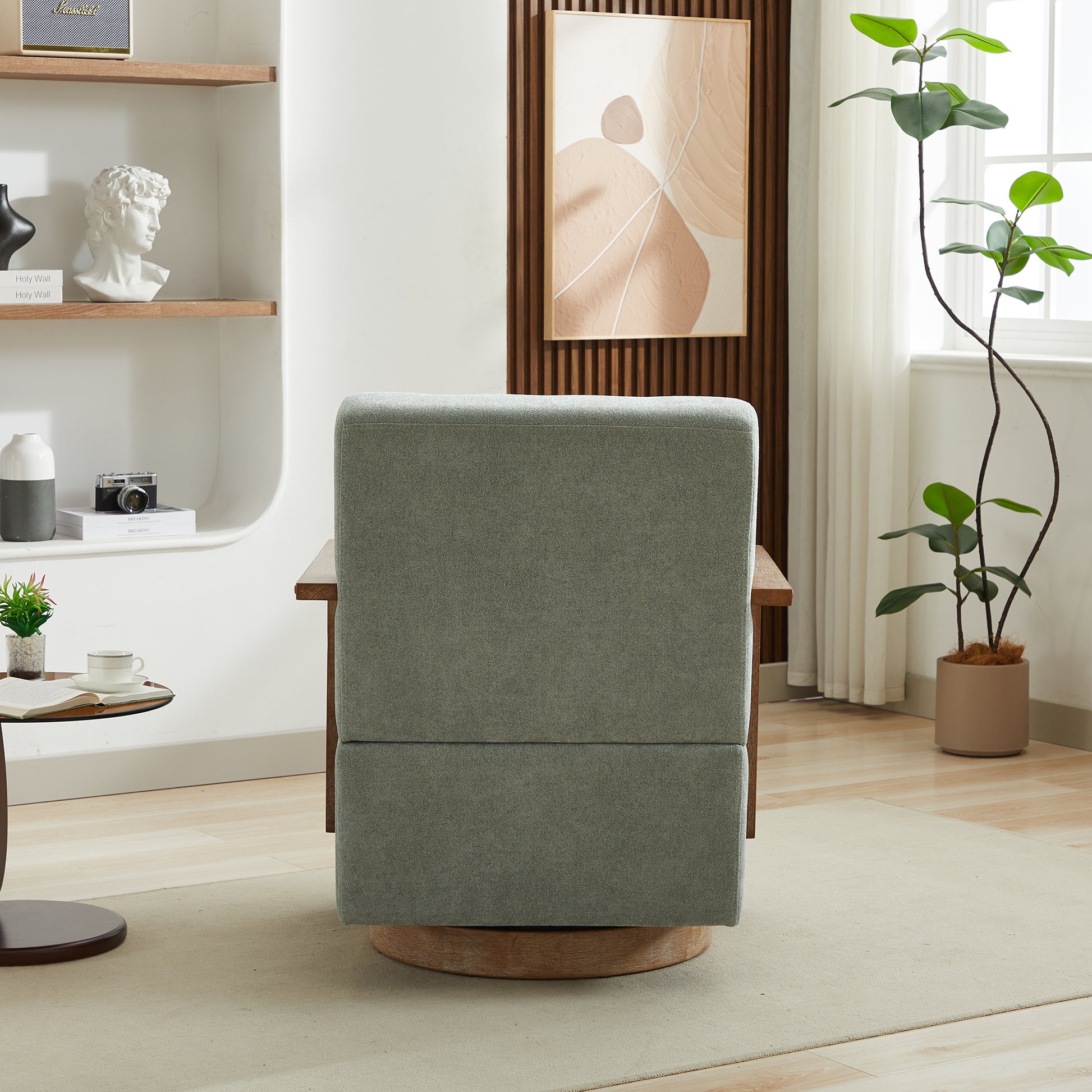 30.3"W Swivel Modern Upholstered Accent Chair With Solid Wood Armrests And 360 Degree Comfy Lounge Reading Chair, Side Armchair For Hotel, Bedroom, Living Room, Office, And Nursery Room.Pale Green Pale Green Linen Blend