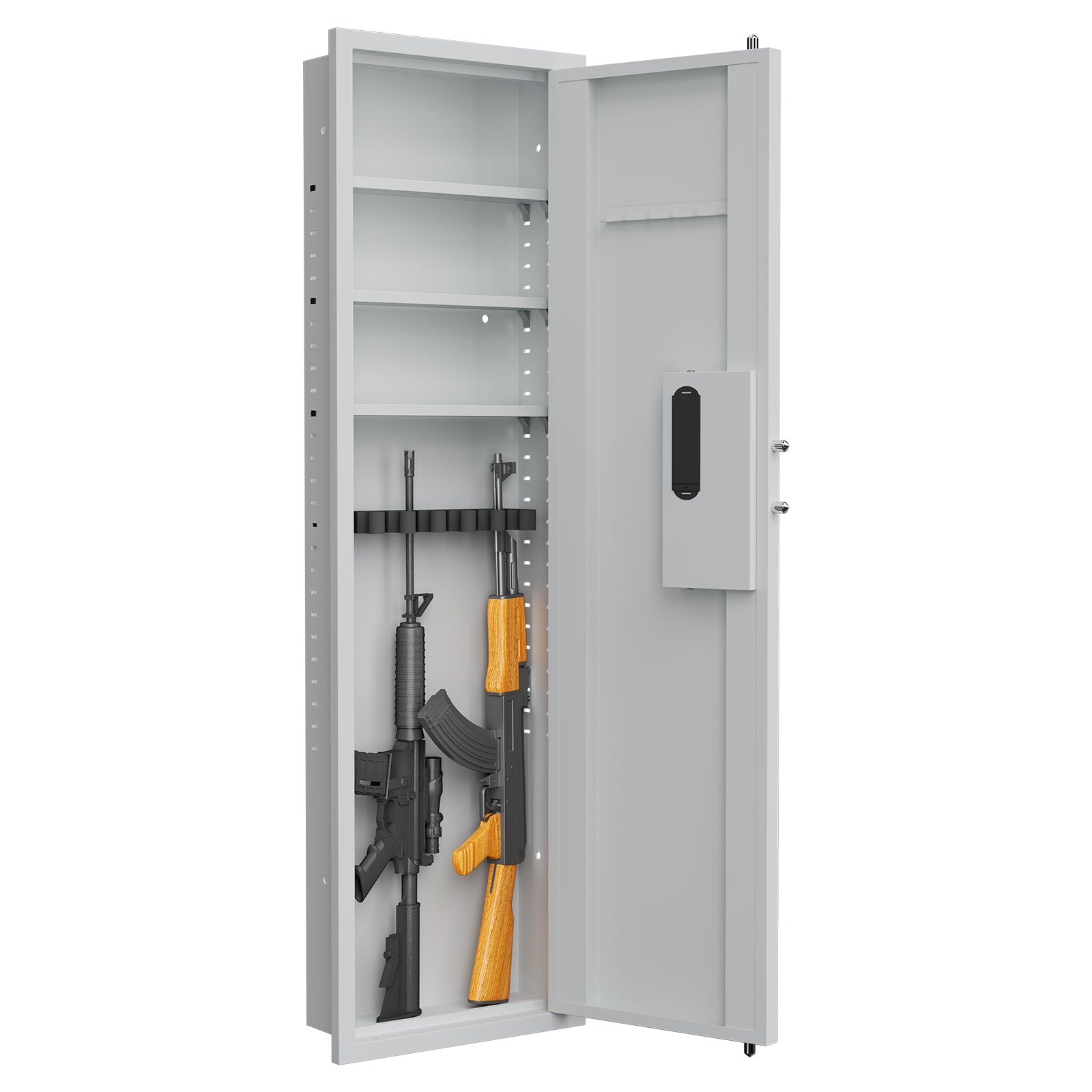 Didital Touch Panel In Wall Safe,Hidden Wall Safe For Rifles And Pistols With Adjustable Shelves,Assembled Storege Safe For Firearm And Valuables White Digital White Steel