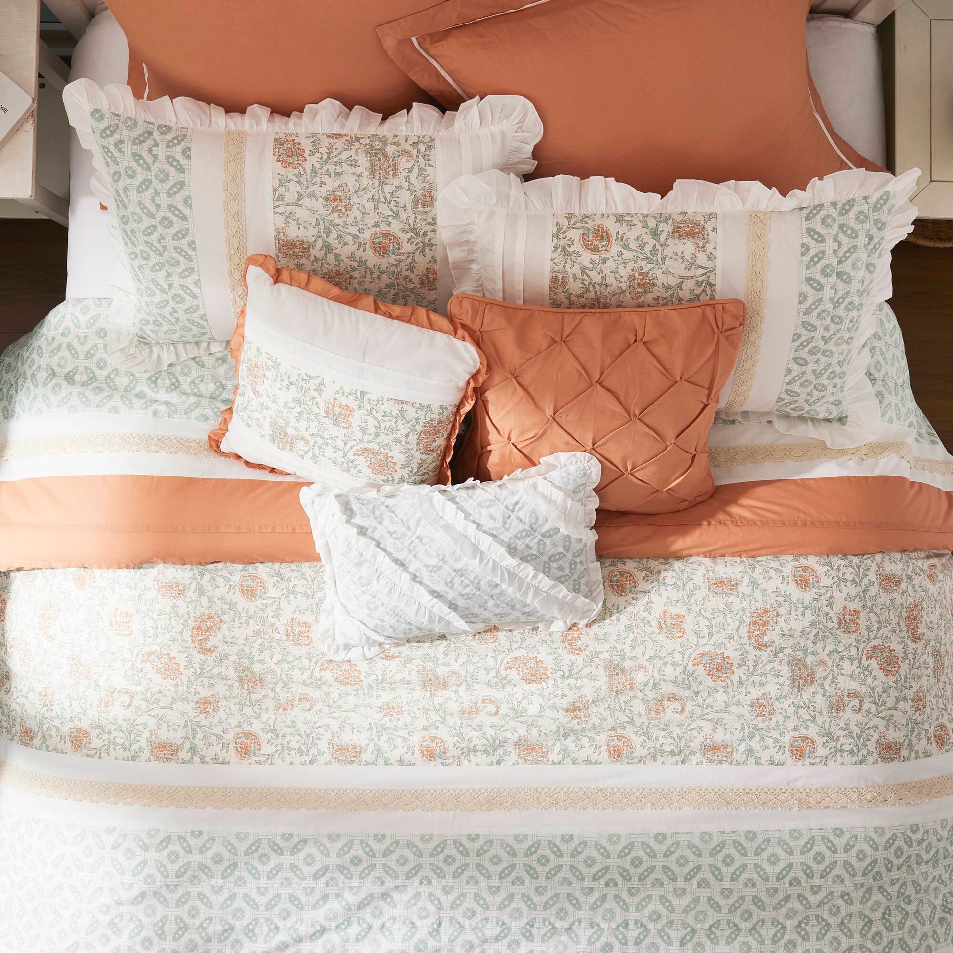 9 Piece Cotton Percale Comforter Set Coral King King Coral Polyester
