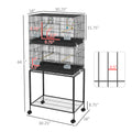 Pawhut Double Stackable Bird Cage With Stand, Wooden Swing, Rope Ladder & Wheels For Canaries, Lovebirds Finches, Budgie Cage With Storage Shelf, Removable Tray, Wooden Perches & Food Containers Black Steel