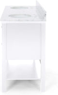 61'' Bathroom Vanity With Marble Top & Double Ceramic Sinks, 4 Drawers, Open Shelf, White White Plywood
