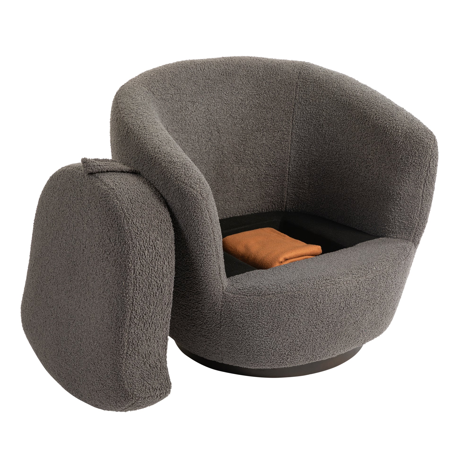 Upholstered Swivel Barrel Armchair With Storage Modern Living Room Side Chair For Bedroom Office Reading Spaces Teddy Fabric Grey Grey Foam Upholstered