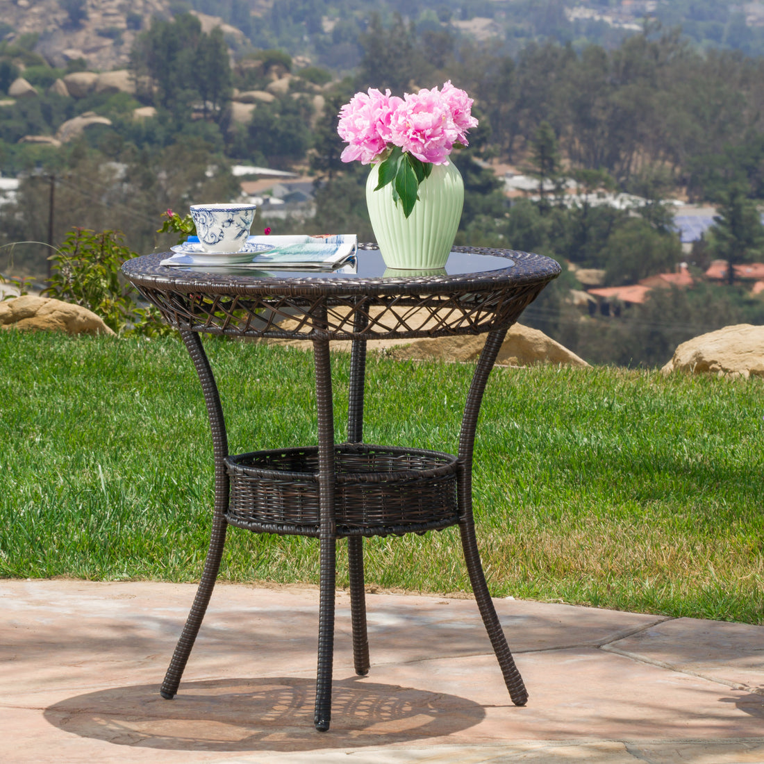 Figi Pe 27In Glass Table Brown Multi Iron