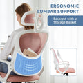 High Back Mesh Rolling Work Task Chairs With Wheels And Adjustable Headrests, Comfy Lumbar Support, Armrest For Bedroom, Gaming, Pink Pink Metal