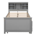 Twin Size Platform Bed With Storage Headboard, Usb, Twin Size Trundle And 3 Drawers, Gray Box Spring Not Required Twin Gray Wood Bedroom Bed Frame Solid Wood Mdf