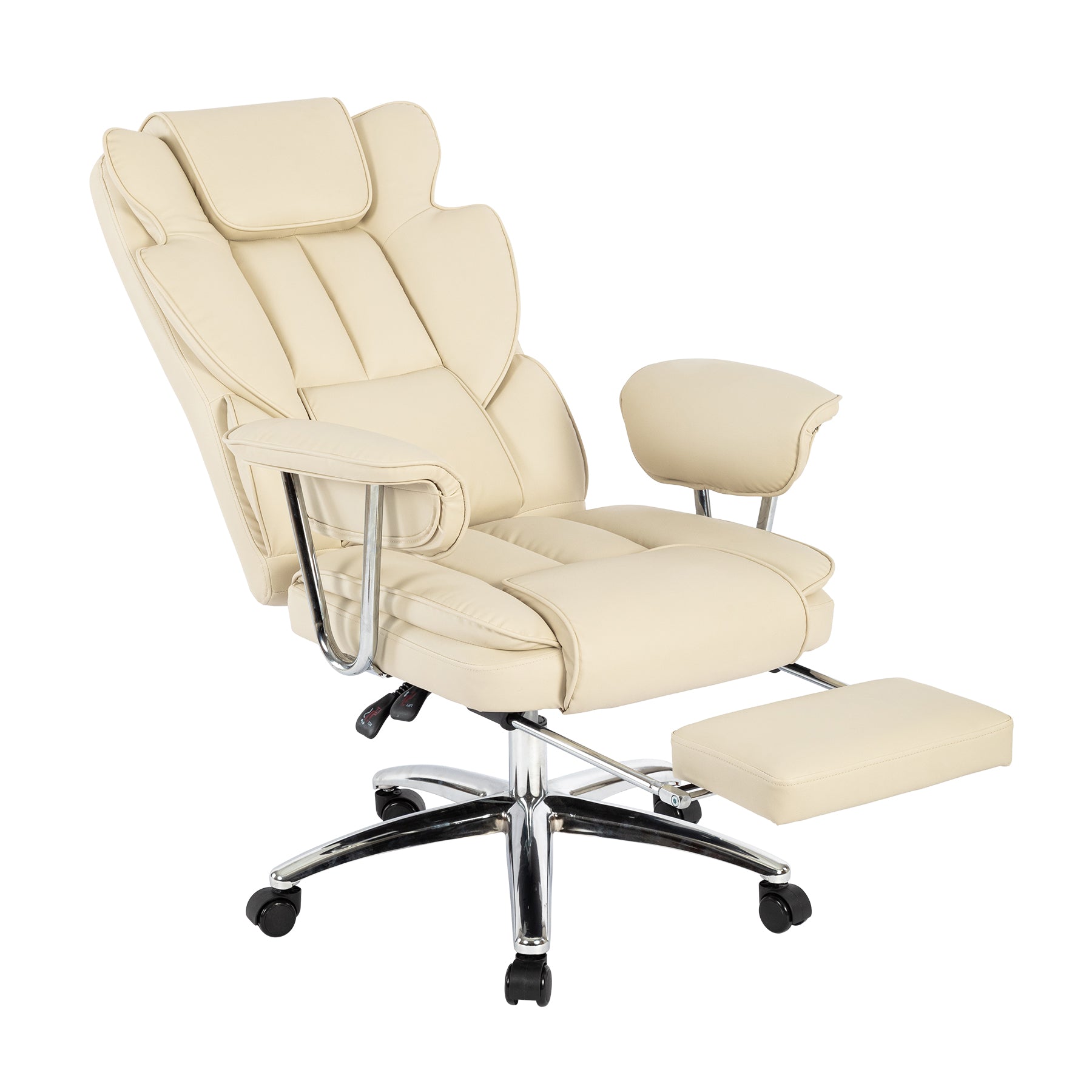 Office Chair, Big And Tall Executive Office Chair With Footrest, Leather Computer Chair, Ergonomic Reclining Chair High Back With Lumbar Support, Large Home Office Chair Beige Beige Pu Leather