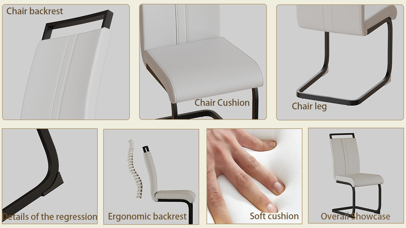 Modern Dining Chairs,Pu Faux Leather High Back Upholstered Side Chair With C Shaped Tube. Black Metal Legs For Dining Room Kitchen Vanity Patio Club Guest Office Chair Set Of 4 White Pu White Foam Pu