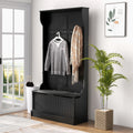 Homcom 3 In 1 Entryway Hall Tree With Storage Bench, Coat Rack With Four Hooks And Shoe Storage, Black Black Mdf