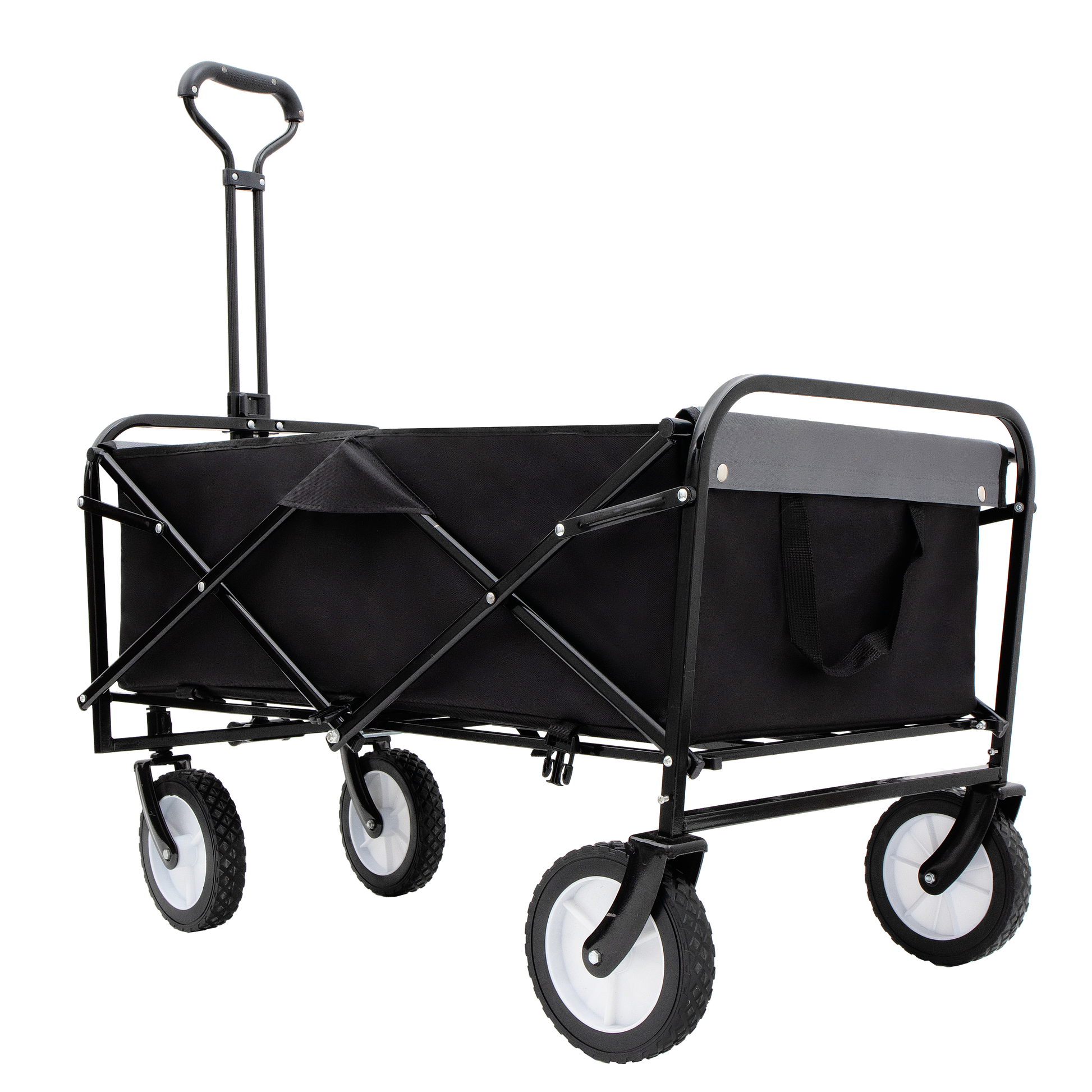 Collapsible Foldable Wagon Cart With Strapping System Beach Wagon Utility Cart Utility Wagon Grocery Cart For For Camping Shopping Sports Gardeing Fishing Supports 360Lbs All Terrain Wheels Black