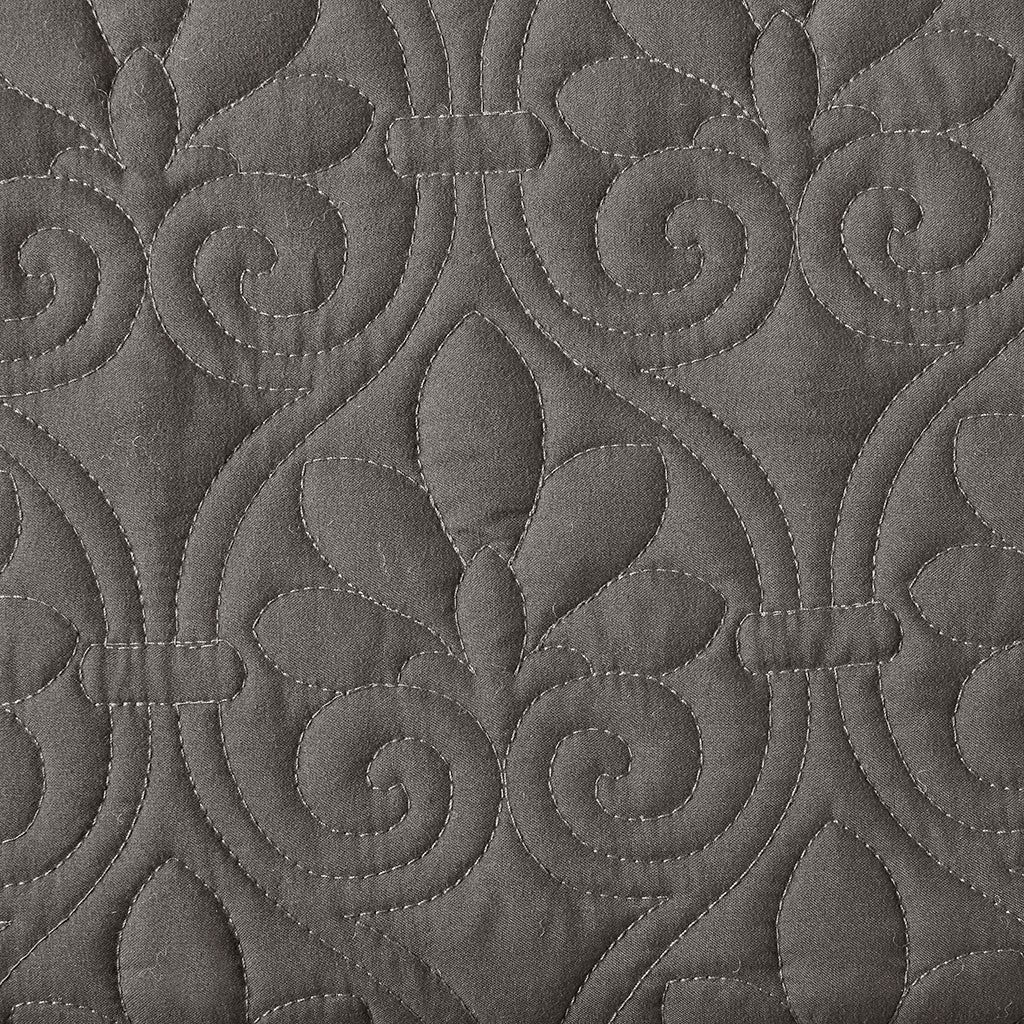 3 Piece Split Corner Pleated Quilted Bedspread Dark Grey Queen Dark Grey Polyester