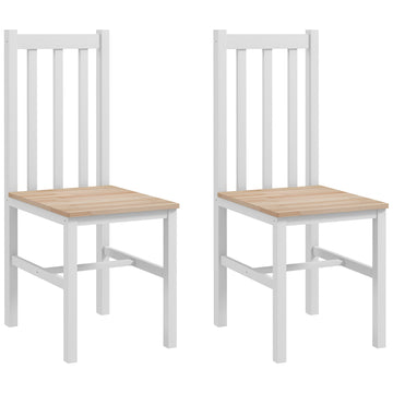 Homcom Farmhouse Armless Dining Chairs, Set Of 2 With Slat Back, White White Pine
